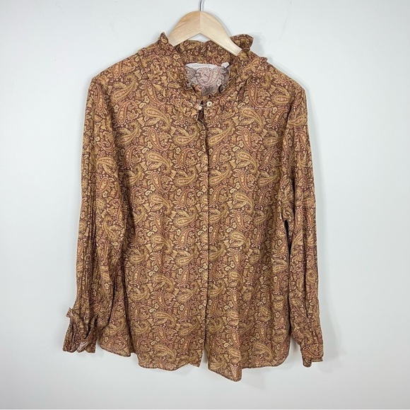 Soft Surrounding Paisley Print Ruffle Detail Button Down Shirt - Picture 2 of 10